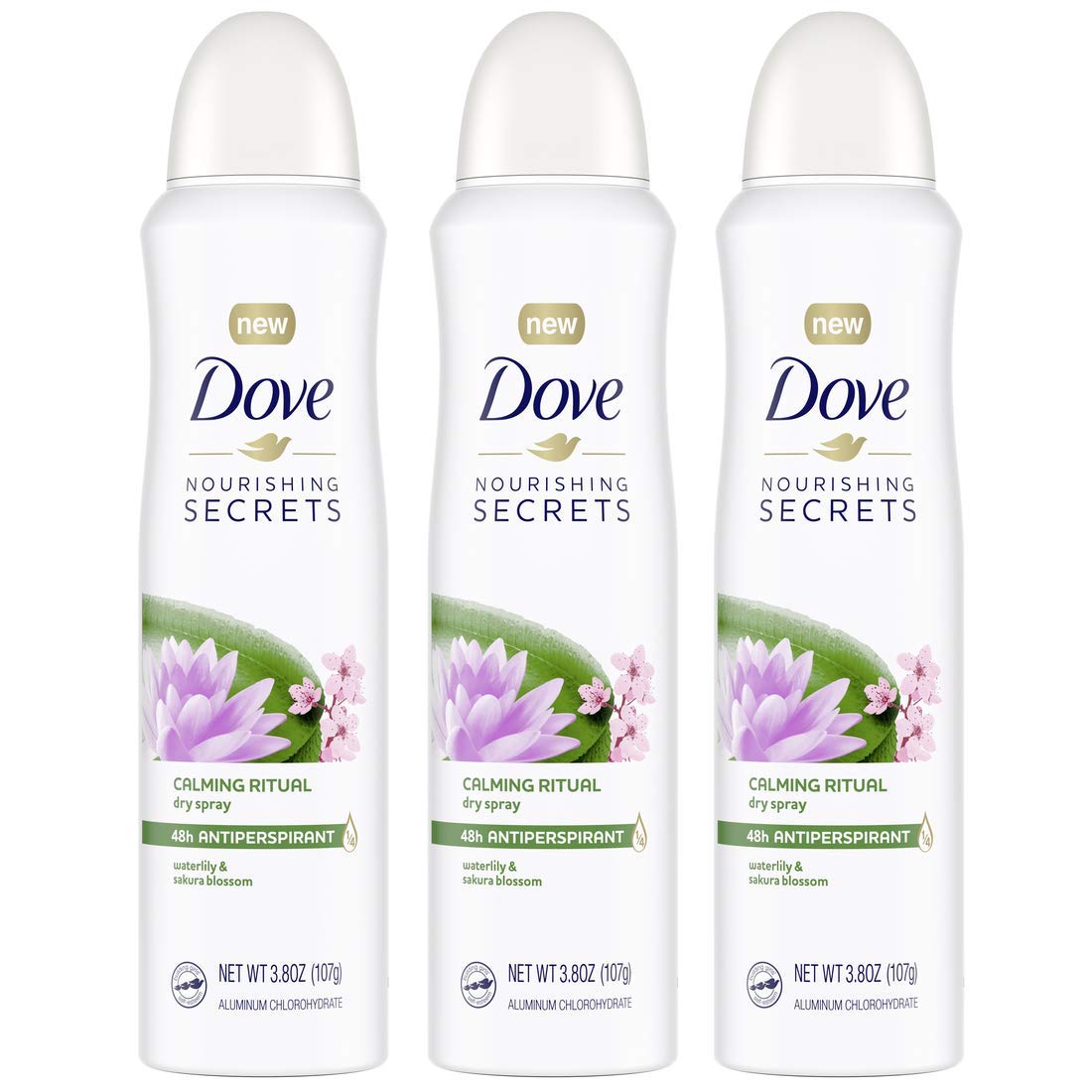 230816080053620_1 Dove Nourishing Secrets Dry Spray Antiperspirant Deodorant Waterlily & Sakura Blossom 3 Count for Women 48 Hour Sweat & Odor Protection 3.8 oz - Image 1